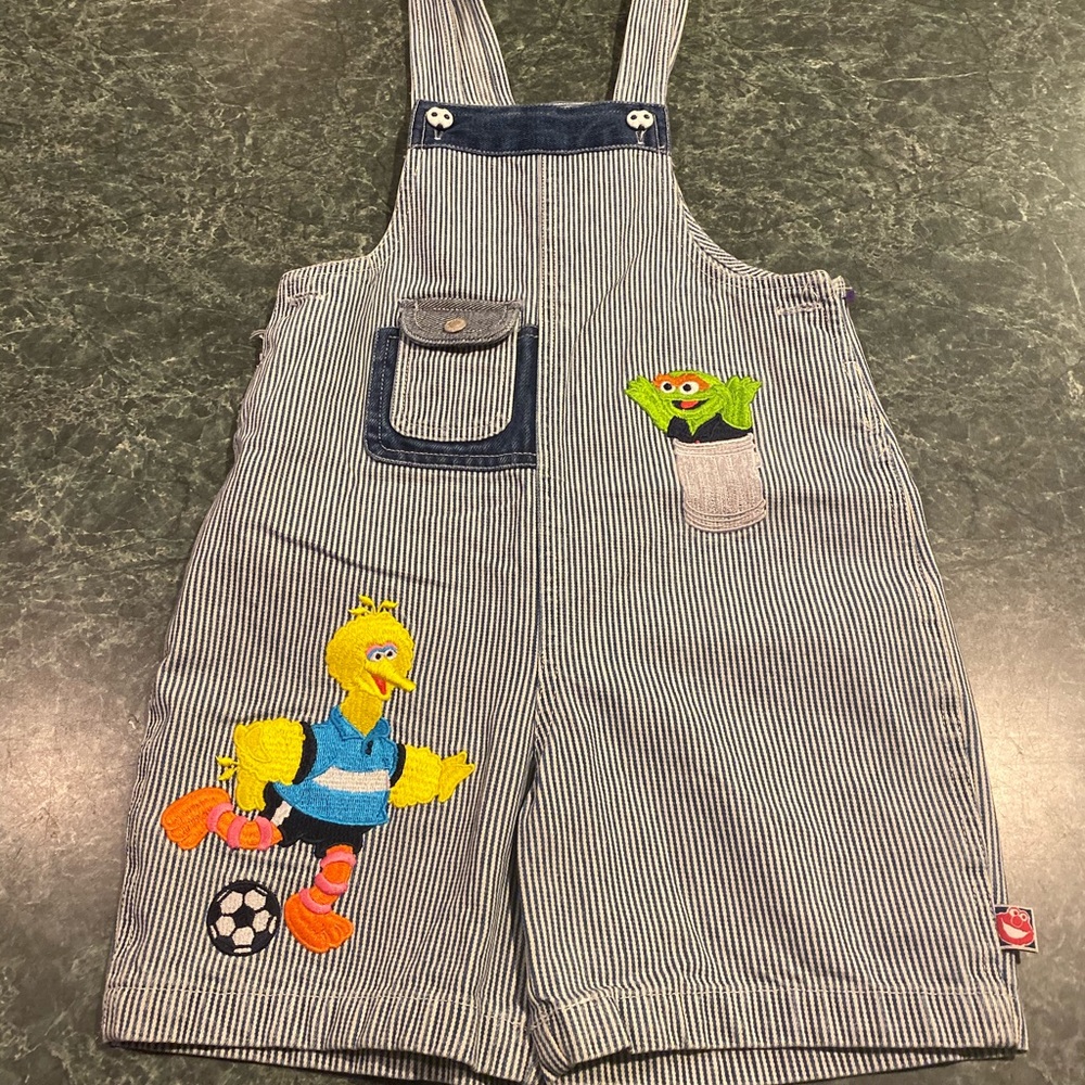 Vintage Sesame Street Pinstriped Overalls Size 4T